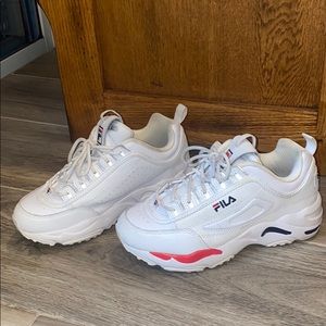 Fila disruptors with blue and red coloring